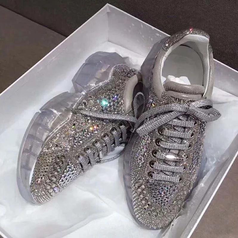 Jimmy Choo Shoes Diamond/F Crystal Shimmer Suede Low Top Trainers with Crystal Details for Women Jimmy Choo Shoes Diamond/F Crystal Shimmer Suede Low Top Trainers with Crystal Details for Women