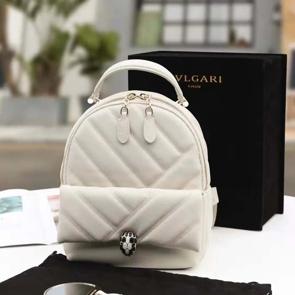 Bvlgari Serpenti Cabochon Backpack in White Agate Calf Leather for Women