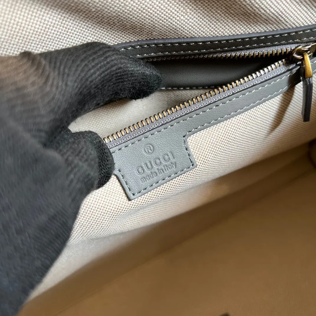 Large Bauletto Top Handle Bag With Double G Grey in Brown / Large Bauletto Top Handle Bag With Double G Grey in Brown /