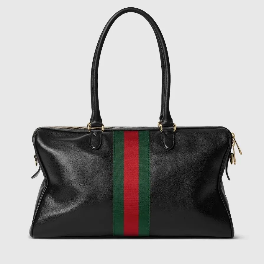 Gucci Borsetto Large Boston Shoulder Bag in Black Gold Hardware