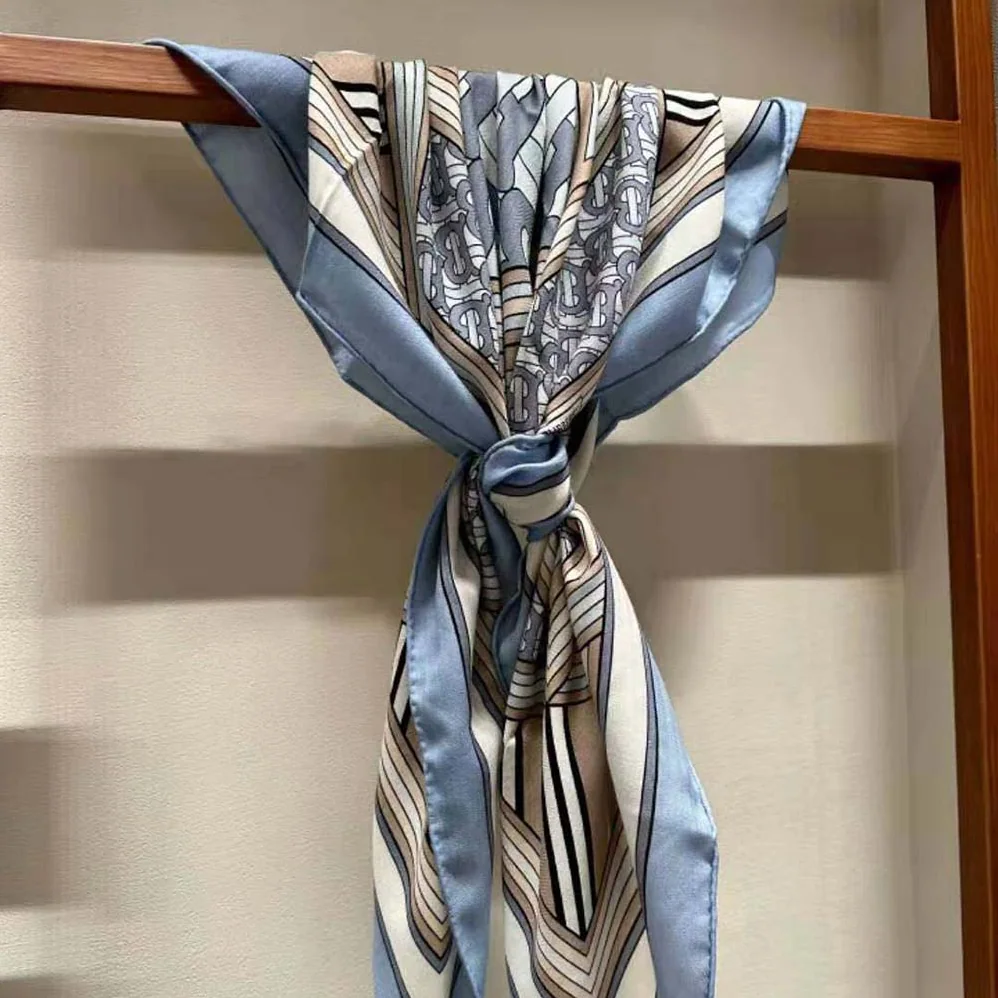 Burberry Montage Print Silk Square Scarf for Women in Blue Burberry Montage Print Silk Square Scarf for Women in Blue
