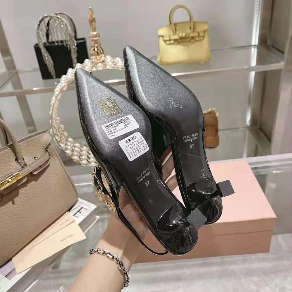 Miu Miu Patent Leather Slingback Pumps in 55mm Heel Height for Women in Black Miu Miu Patent Leather Slingback Pumps in 55mm Heel Height for Women in Black
