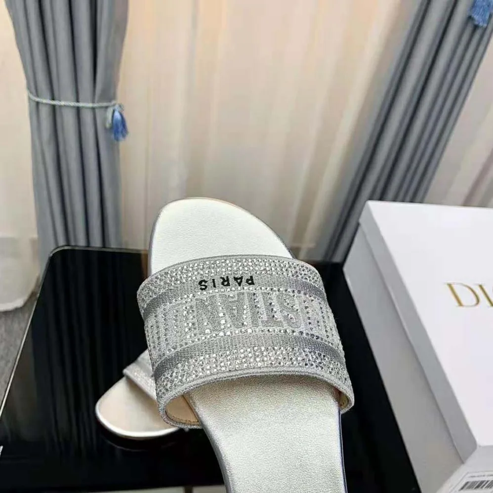 Dior Dway Slide Cotton Metallic Thread Embroidery and Silver for Women in Tone Strass Dior Dway Slide Cotton Metallic Thread Embroidery and Silver for Women in Tone Strass