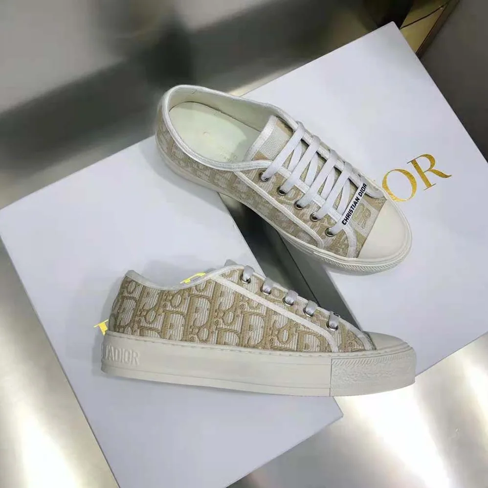 Dior Walk'N'Dior Sneaker Gold-Tone Dior Oblique Cotton with Metallic Thread Embroidery for Women Dior Walk'N'Dior Sneaker Gold-Tone Dior Oblique Cotton with Metallic Thread Embroidery for Women
