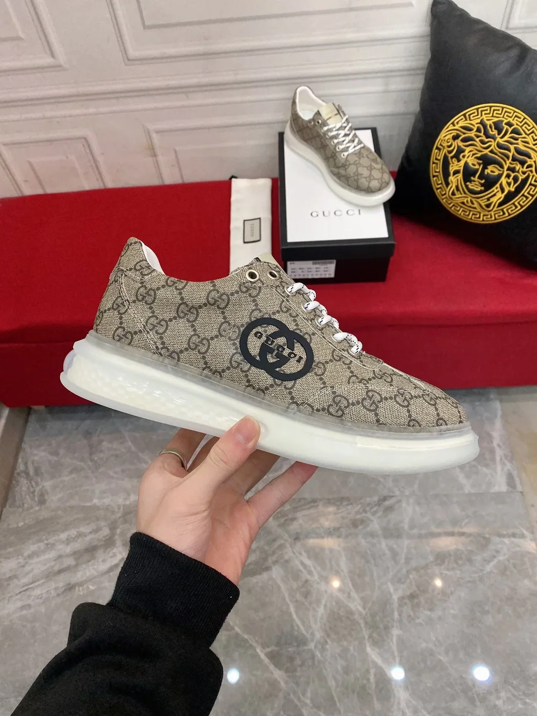Gucci Sneaker With GG Gucci Print Brown And Gray for Men