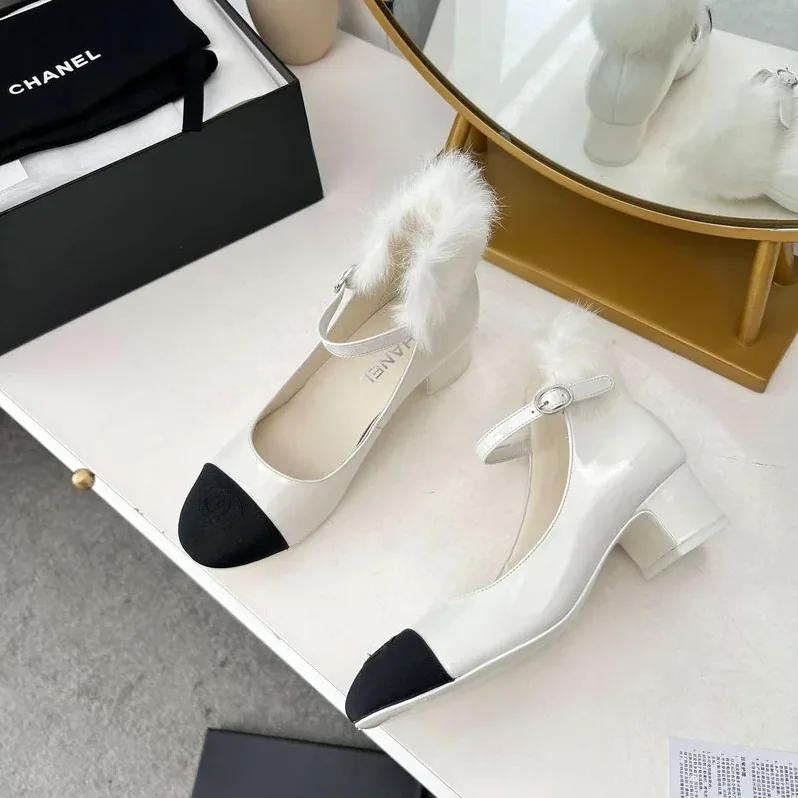 Chanel Milan Rabbit Fur High Heels White