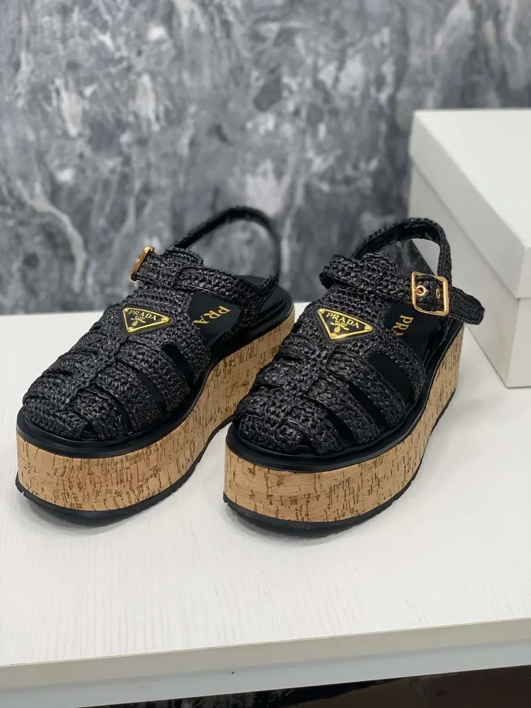 Prada Crochet Wedge Sandals Black Prada Crochet Wedge Sandals Black