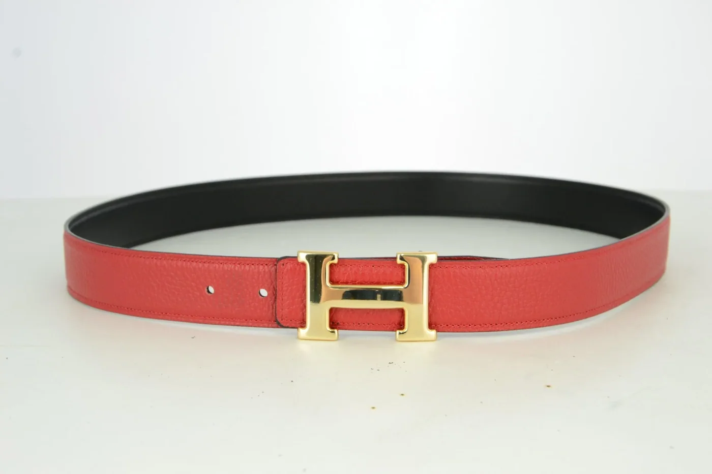 Reversible H Leather Belt Double Color Black & Red