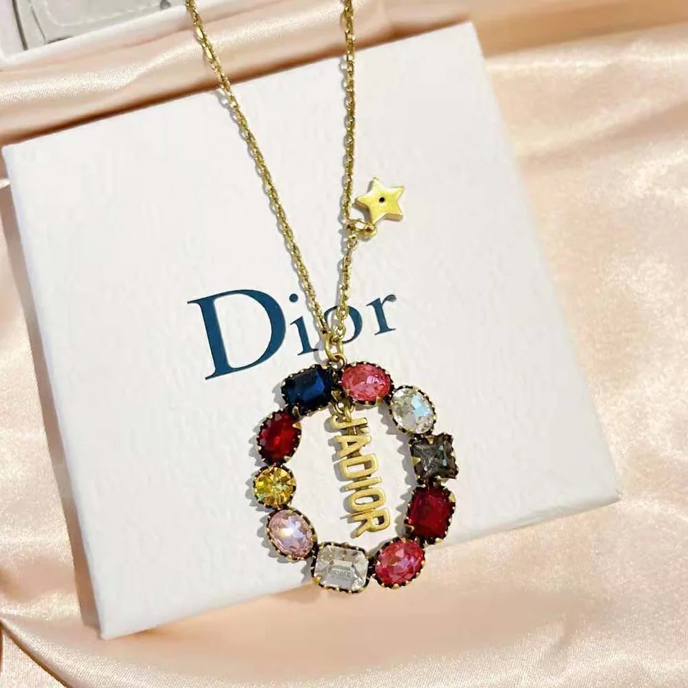Dior J adior Necklace Antique Gold-Finish Metal and Multicolor Crystals for Women