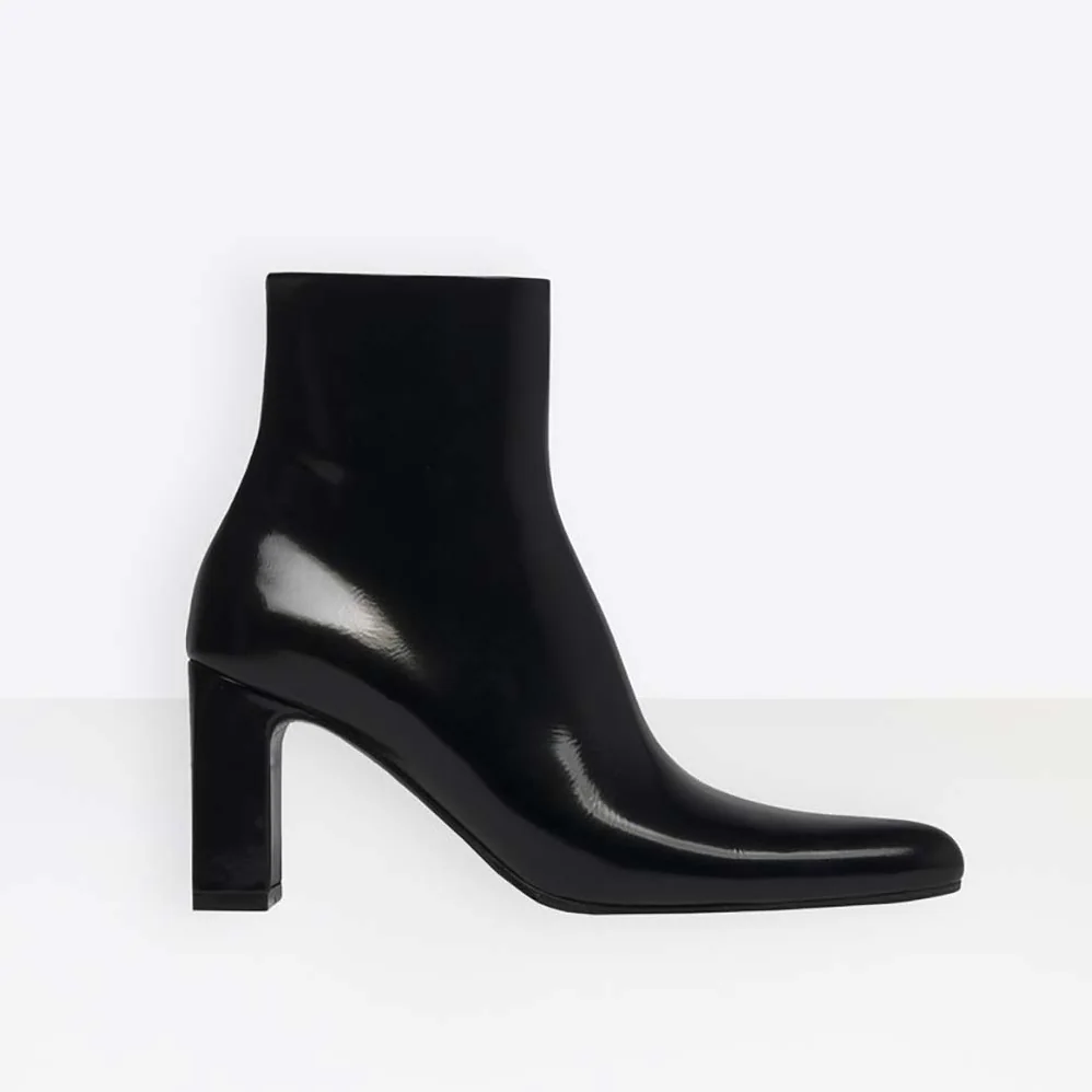 Balenciaga Shoes Round Toe Glazed Calfskin Booties 80mm Heel for Women in Black Balenciaga Shoes Round Toe Glazed Calfskin Booties 80mm Heel for Women in Black