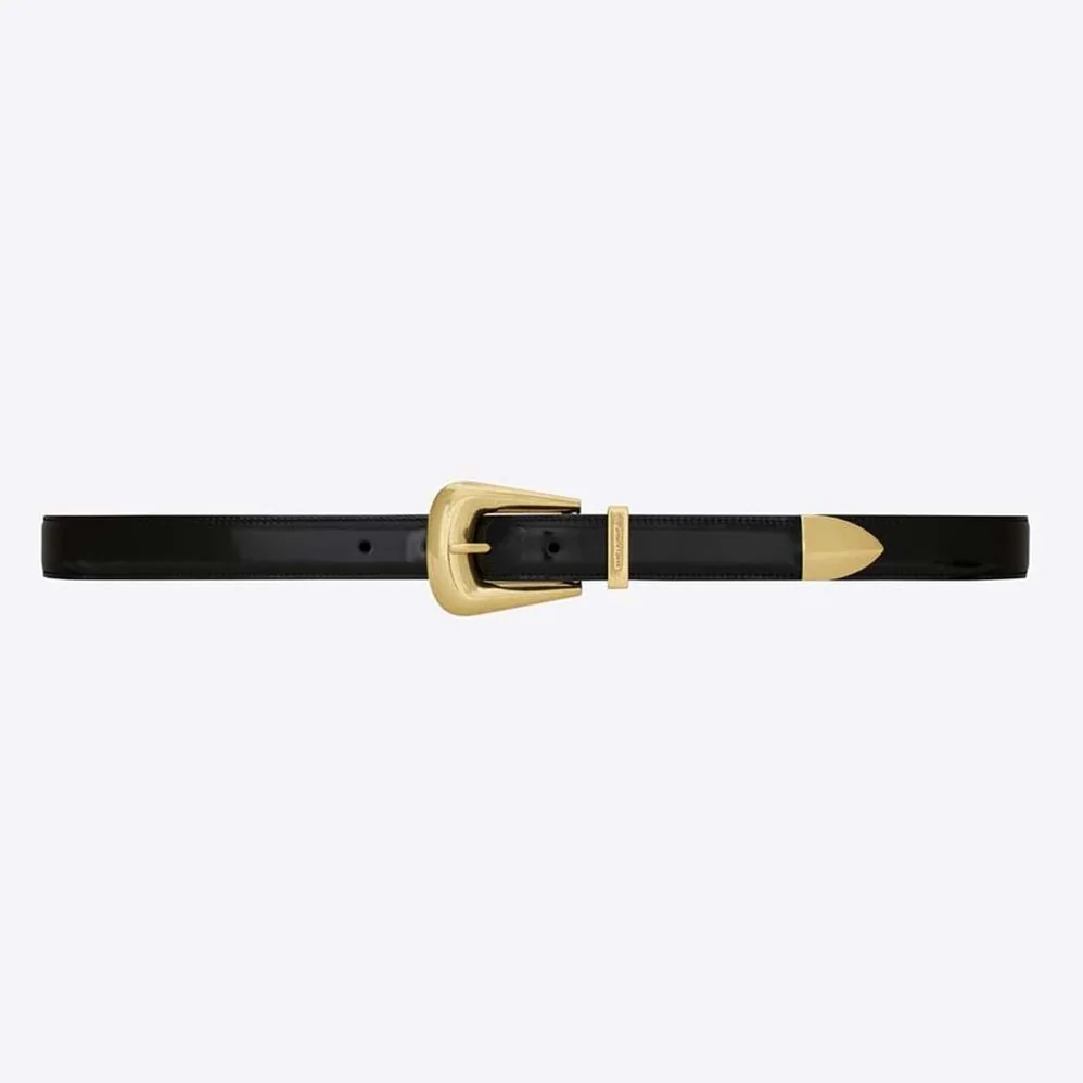 Saint Laurent YSL Folk Buckle Belt in Brushed Leather for Women