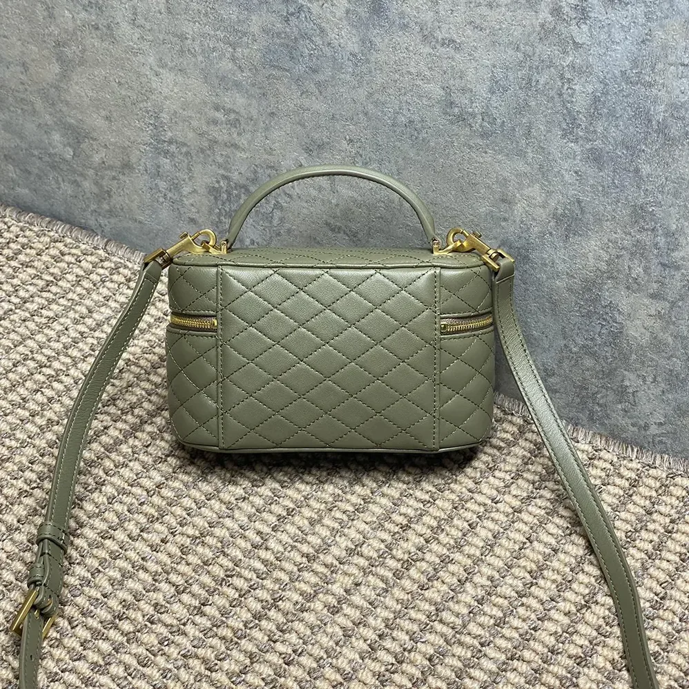 Saint Laurent YSL Gaby Vanity Bag In Lambskin for Women in Green Saint Laurent YSL Gaby Vanity Bag In Lambskin for Women in Green