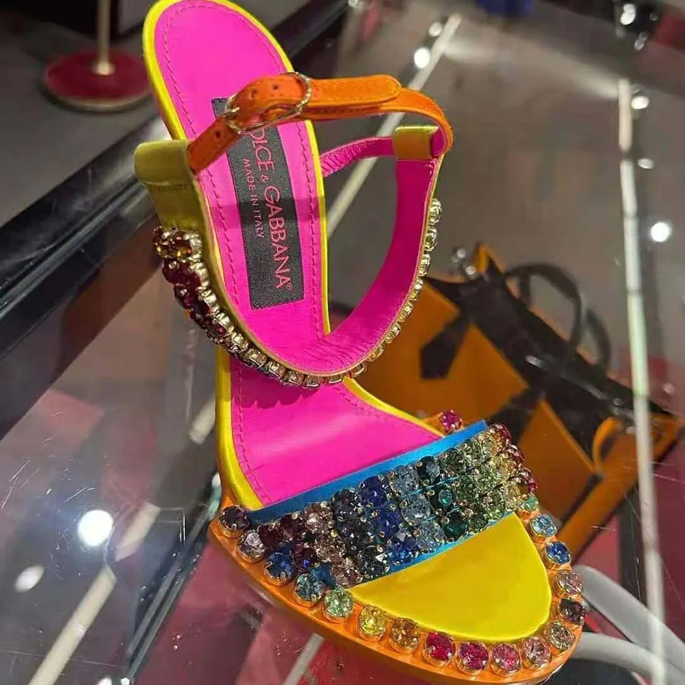 Dolce Gabbana D&G Satin Sandals with Fusible Rhinestone Detailing for Women Dolce Gabbana D&G Satin Sandals with Fusible Rhinestone Detailing for Women