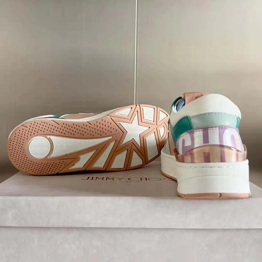 Jimmy Choo Florent/F Powder Pink and Pastel Mix Leather Trainers for Women Jimmy Choo Florent/F Powder Pink and Pastel Mix Leather Trainers for Women