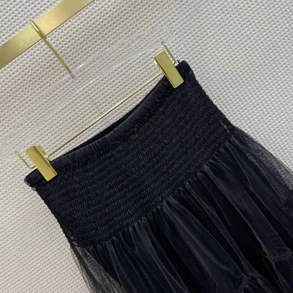 Dior Mid-Length Frilled Skirt Black Technical Tulle for Women