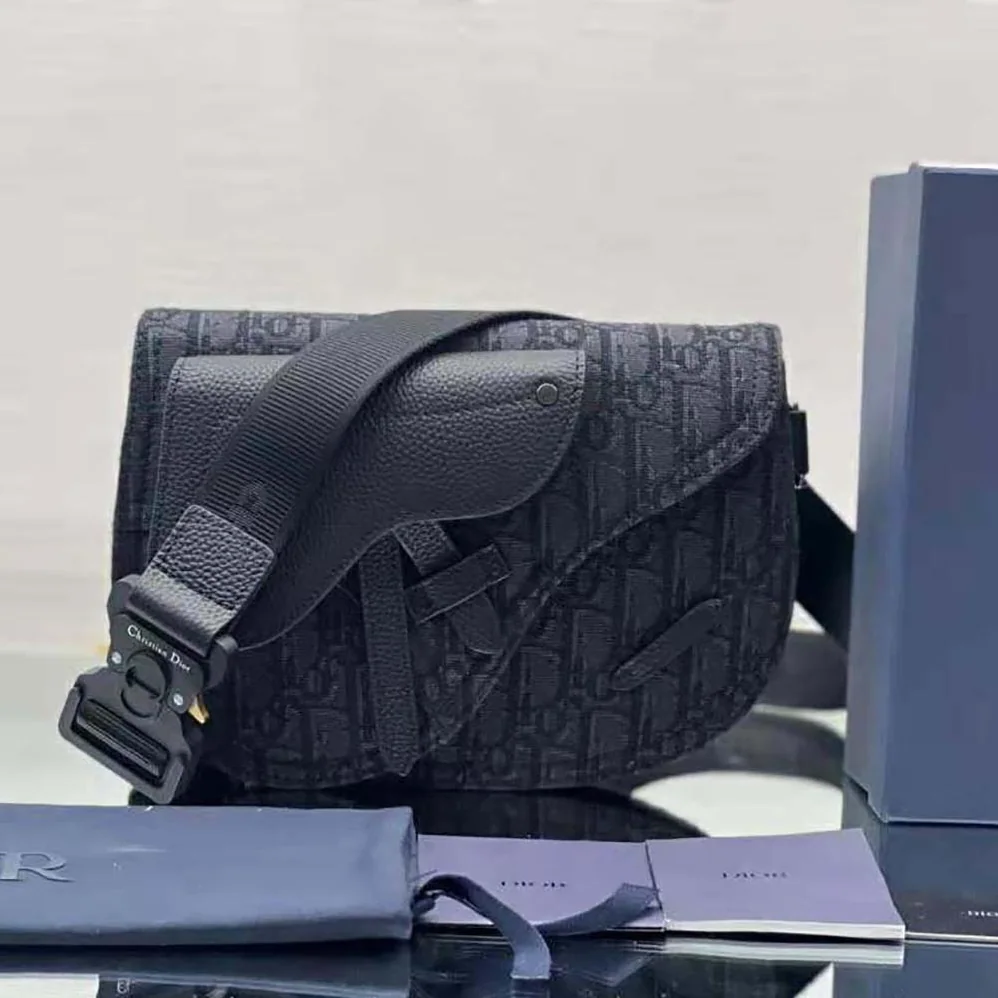 Dior Saddle Pouch Black Dior Oblique Jacquard for Men