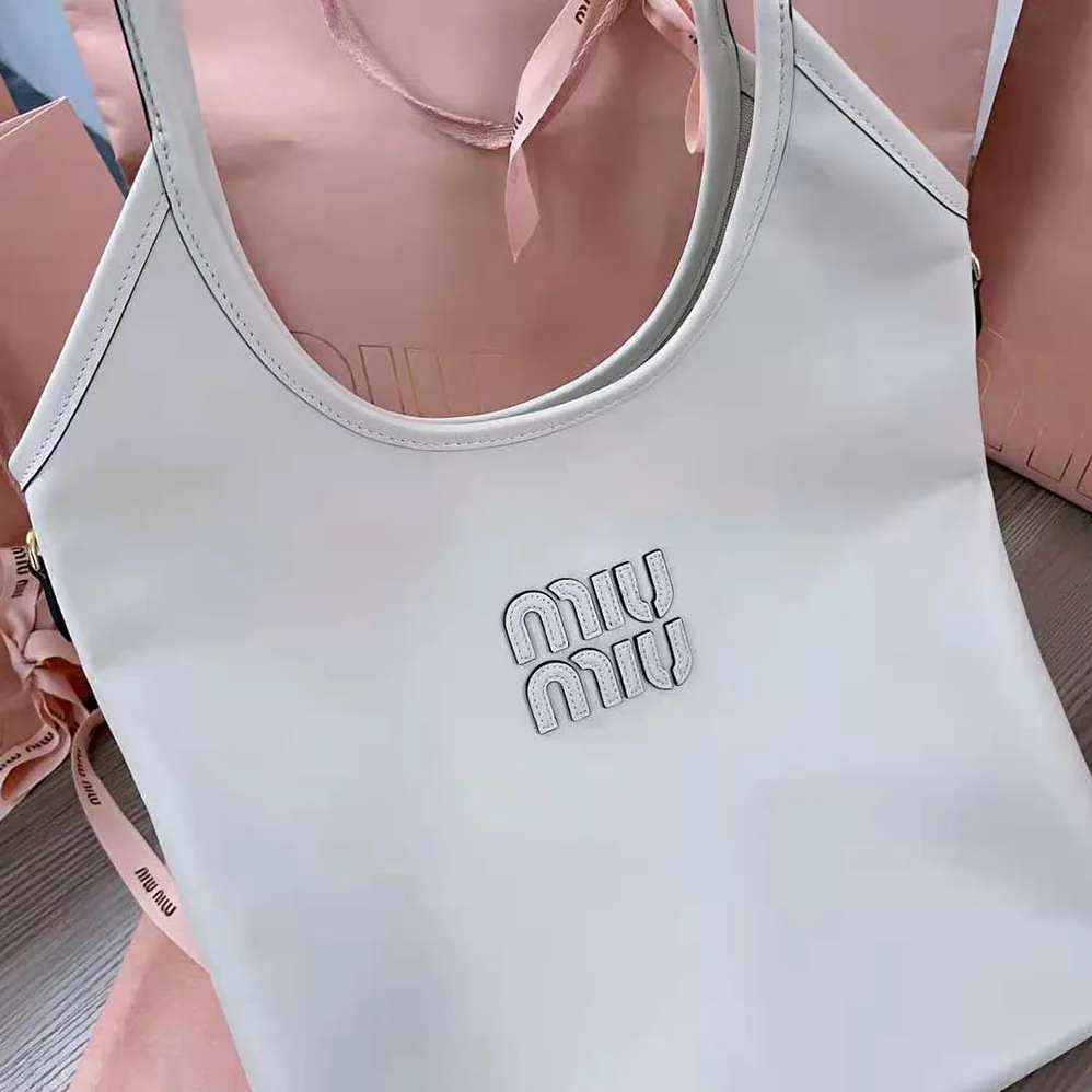 Miu Miu IVY Leather Bag with Leather Lettering Logo for Women in White