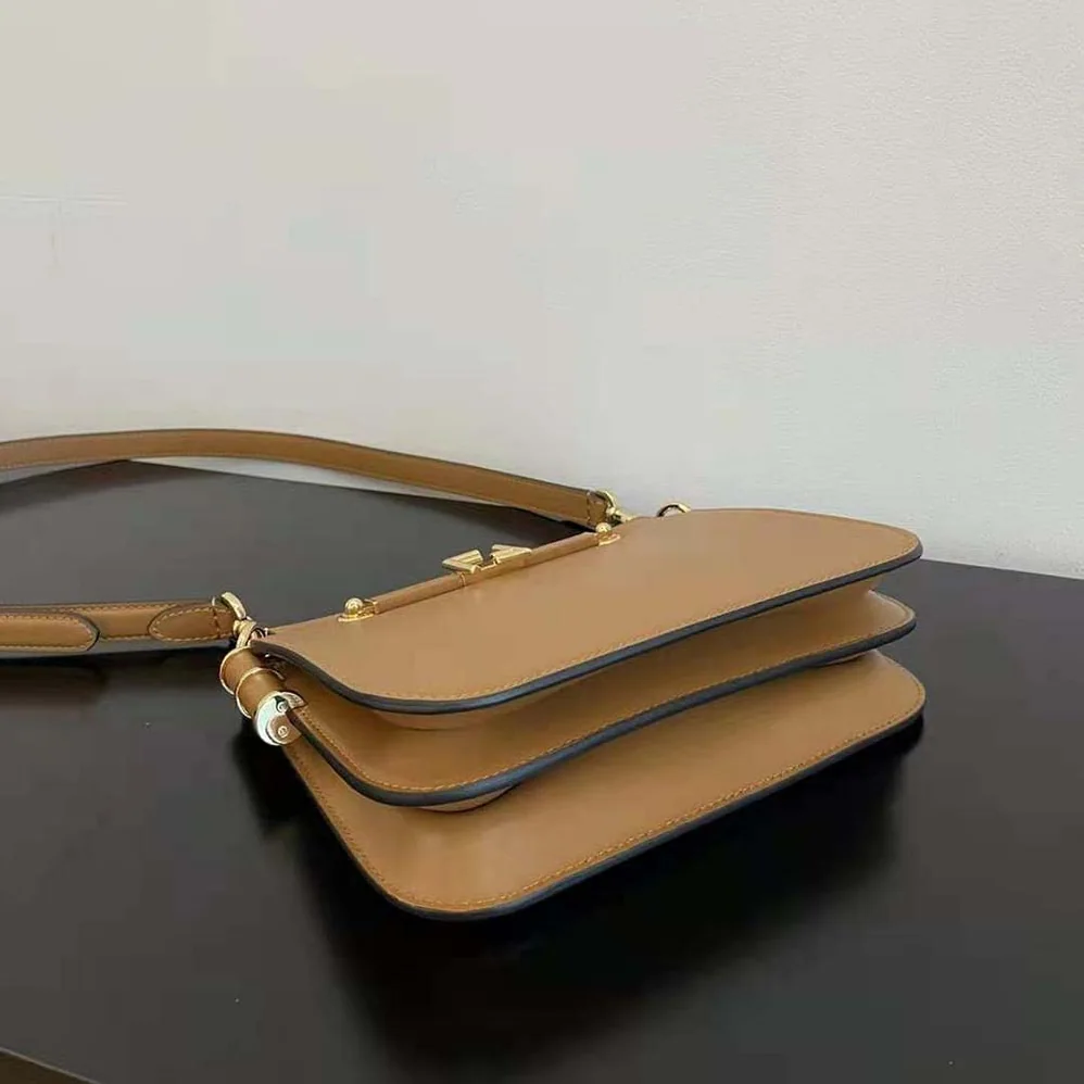 Fendi Touch Leather Bag with A Metal FF Clasp for Women in Brown