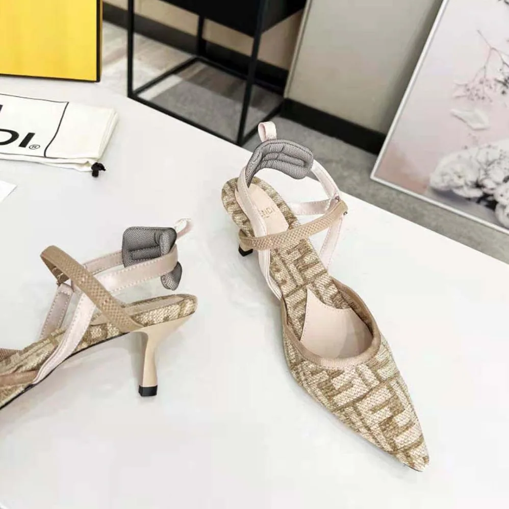 Fendi Colibrì Lite Medium-Heel Beige FF Chenille Slingbacks for Women Fendi Colibrì Lite Medium-Heel Beige FF Chenille Slingbacks for Women