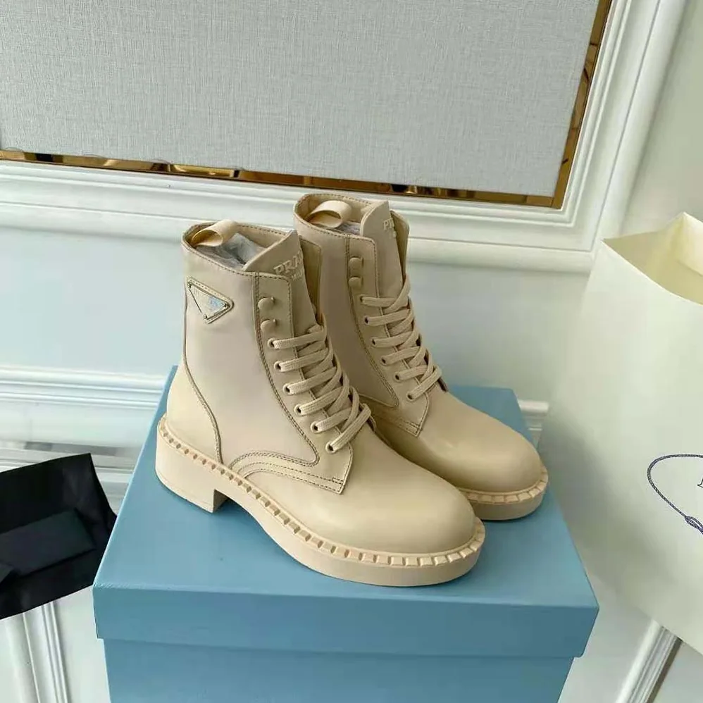 Prada Brushed-Leather and Re for Women in Nylon Boots