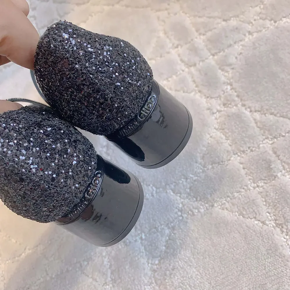 Jimmy Choo Elisa 45 Black Leather Glitter Pumps for Women Jimmy Choo Elisa 45 Black Leather Glitter Pumps for Women