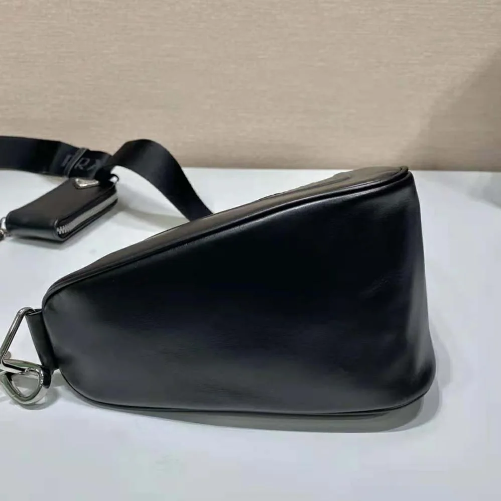 Prada Leather Triangle Shoulder Bag for Women in Black