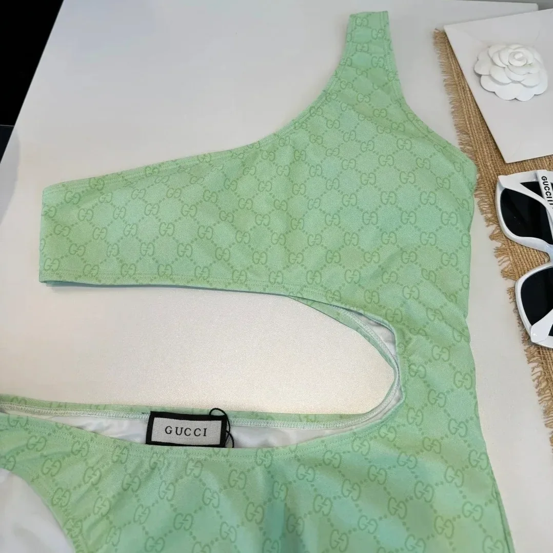Gucci GG Printed Cutout Swimsuit Light Green