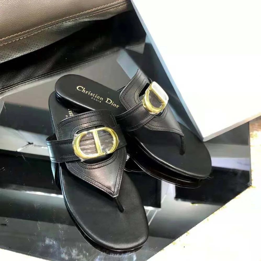 Dior 30 Montaigne Flat Thong Black Calfskin for Women Dior 30 Montaigne Flat Thong Black Calfskin for Women
