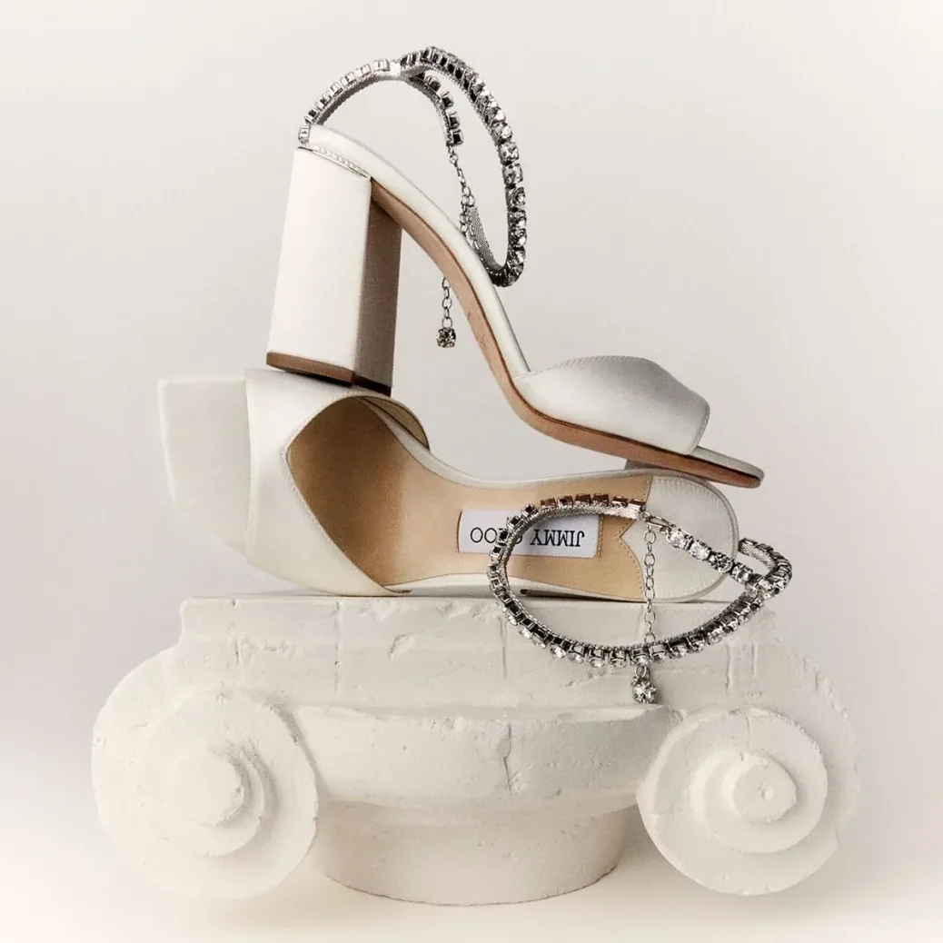 Jimmy Choo Saeda Sandal Block Heel 85 Ivory SAEDASANDALBH85BGH Jimmy Choo Saeda Sandal Block Heel 85 Ivory SAEDASANDALBH85BGH