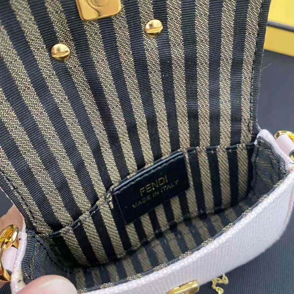 Fendi Nano Baguette Charm Pink Canvas Charm with FF Embroidery for Women Fendi Nano Baguette Charm Pink Canvas Charm with FF Embroidery for Women