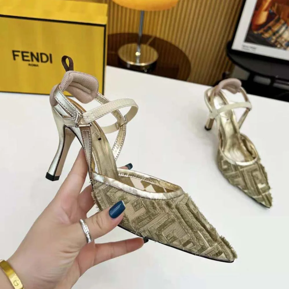 Fendi Colibrì Lite Gold Mesh High for Women in Heeled Slingbacks
