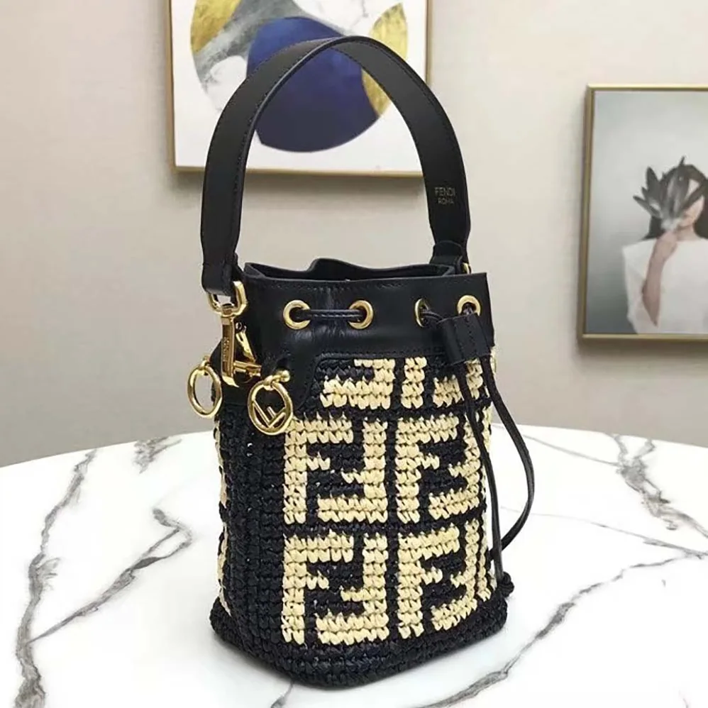 Fendi Mon Tresor Raffia Mini-Bag for Women in Black Fendi Mon Tresor Raffia Mini-Bag for Women in Black