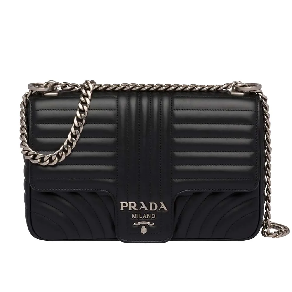 Prada Diagramme Leather Shoulder Bag for Women in Black Prada Diagramme Leather Shoulder Bag for Women in Black