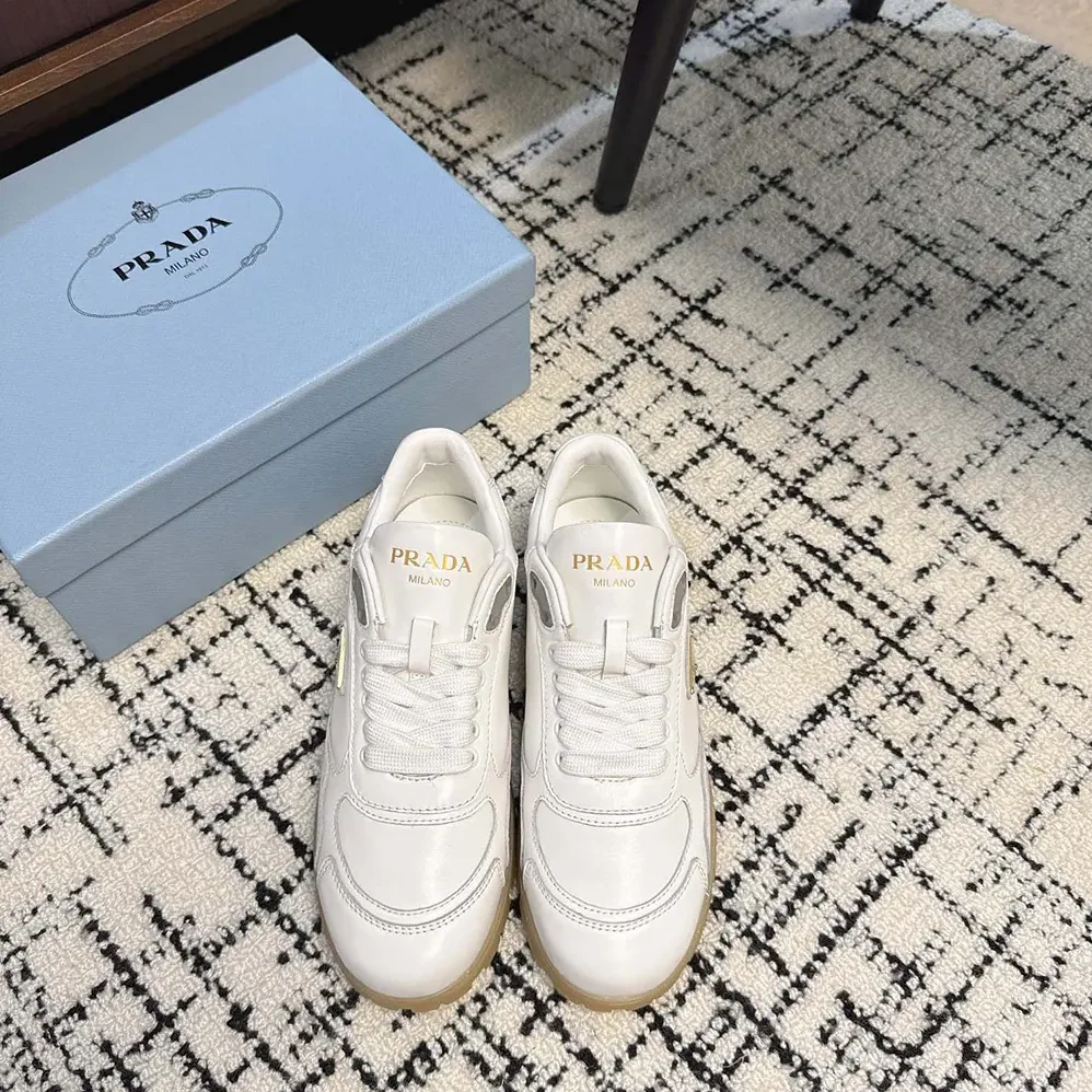 Prada Downtown Nappa Leather Sneakers for Unisex in White Prada Downtown Nappa Leather Sneakers for Unisex in White