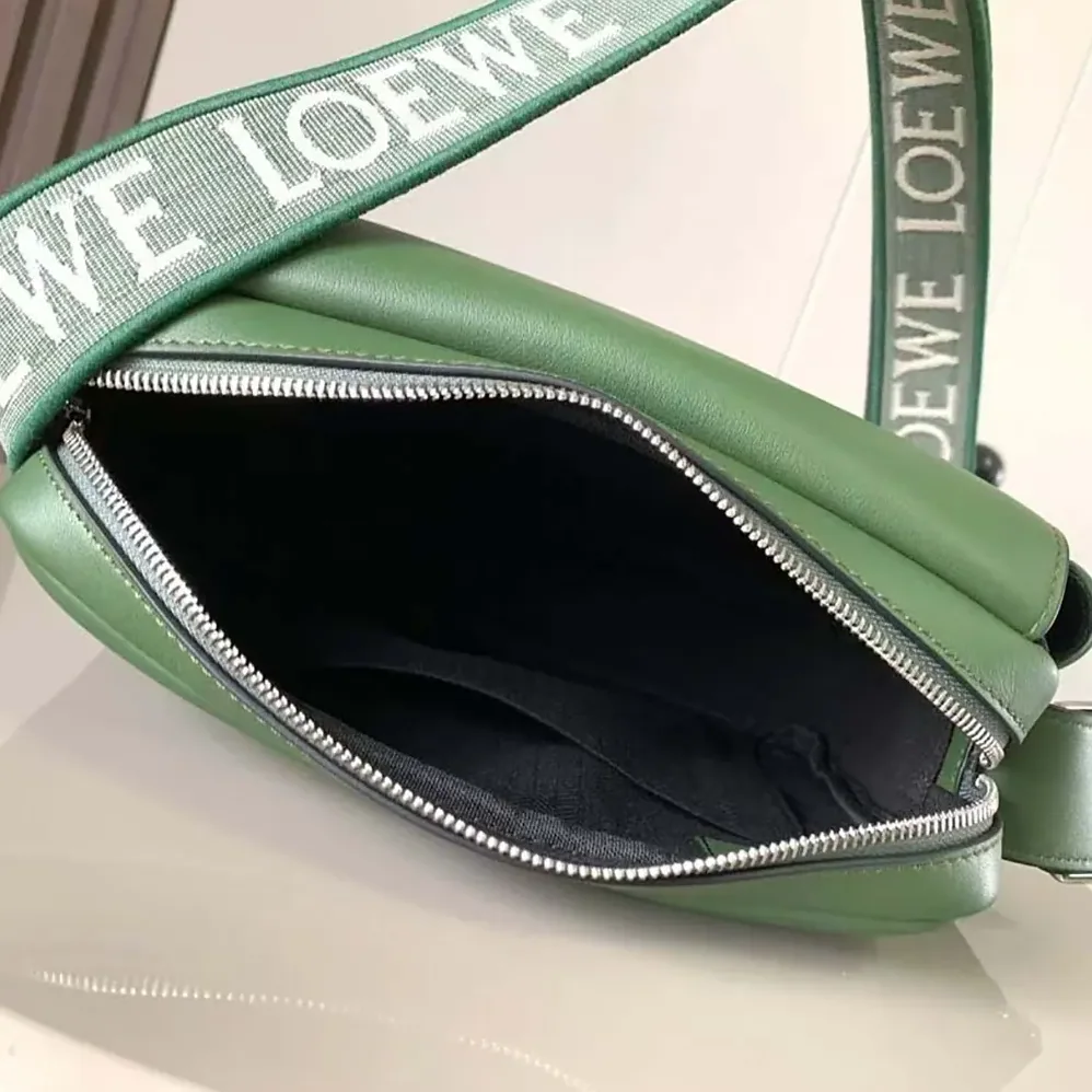 Loewe XS Military Messenger Bag in Supple Smooth Calfskin and Jacquard for Men in Green Loewe XS Military Messenger Bag in Supple Smooth Calfskin and Jacquard for Men in Green