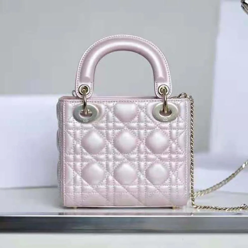 Dior Mini Lady Dior Bag Pearlescent Cannage Lambskin for Women in Pink