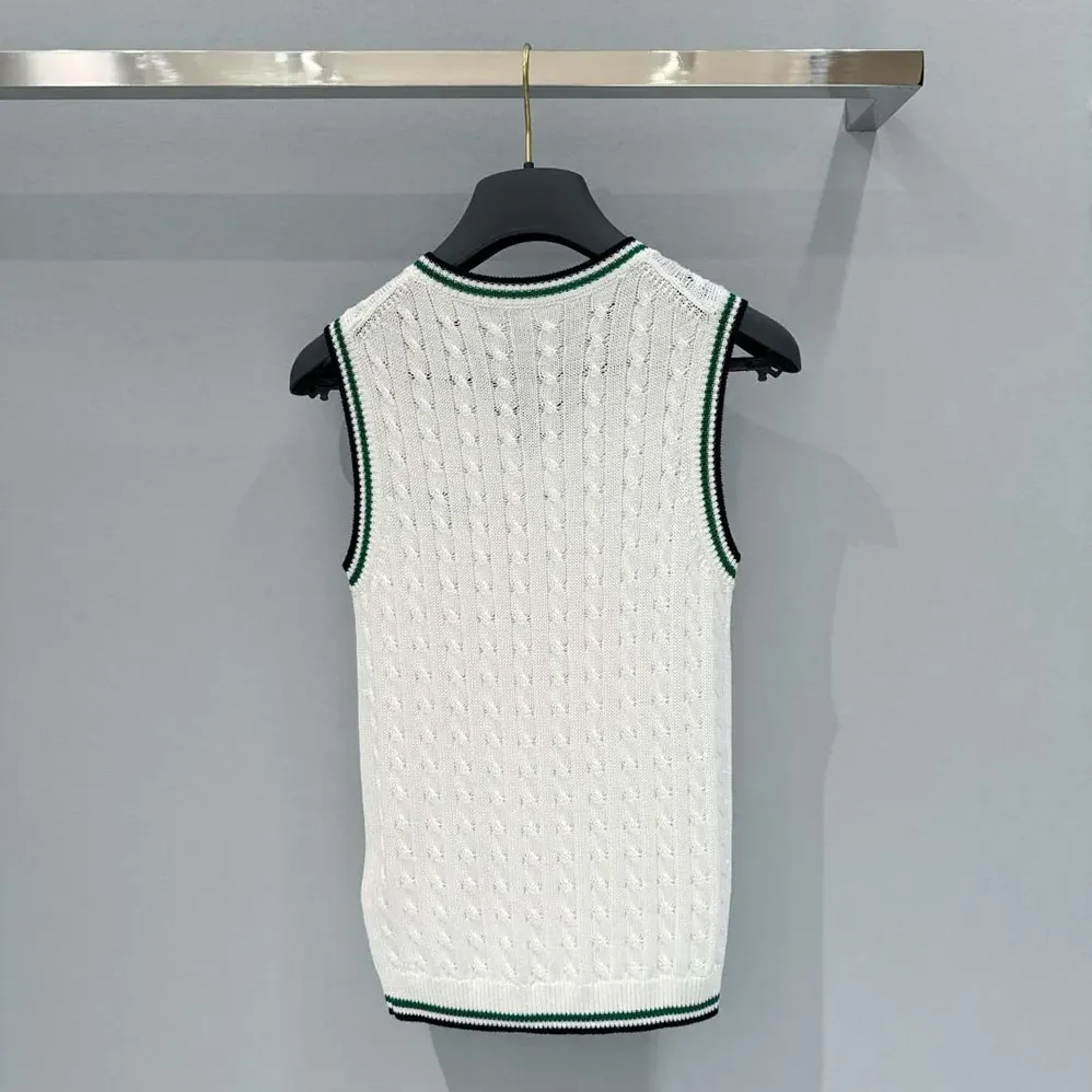 Dior Vibe Sweater Vest Ecru Black and Pine Green Cotton and Silk Cable Knit for Women Dior Vibe Sweater Vest Ecru Black and Pine Green Cotton and Silk Cable Knit for Women