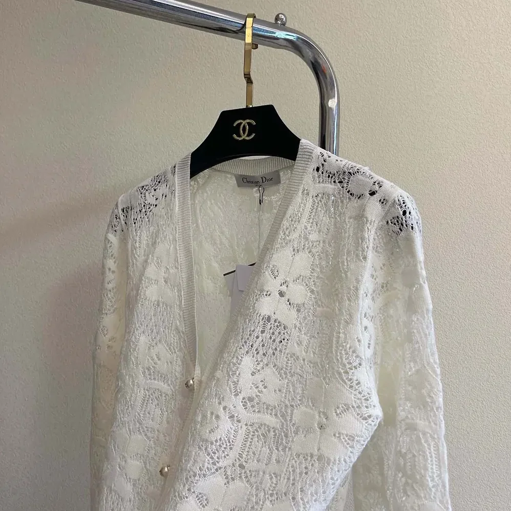 Dior Twinset Ecru Mohair and Alpaca Blend Lace for Women Dior Twinset Ecru Mohair and Alpaca Blend Lace for Women