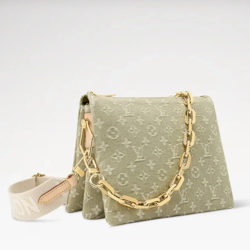Louis Vuitton Coussin PM Shoulder Bag in Khaki Denim Gold Hardware