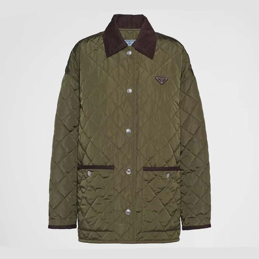 Prada Light Re-Nylon Jacket with Enameled Metal Triangle Logo for Women in Dark Green