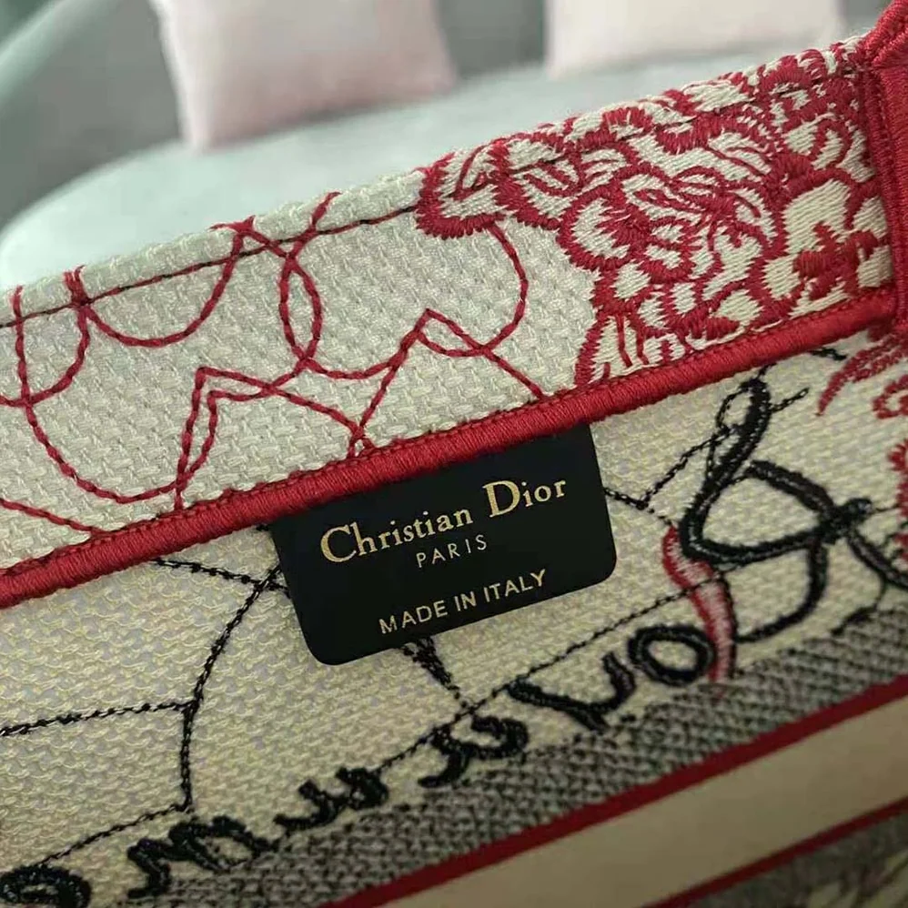 Dior Small Dior Book Tote Red and White D for Women in Royaume D Amour Embroidery