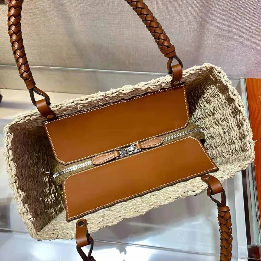 Prada Corn Husk and Leather Tote for Women Prada Corn Husk and Leather Tote for Women