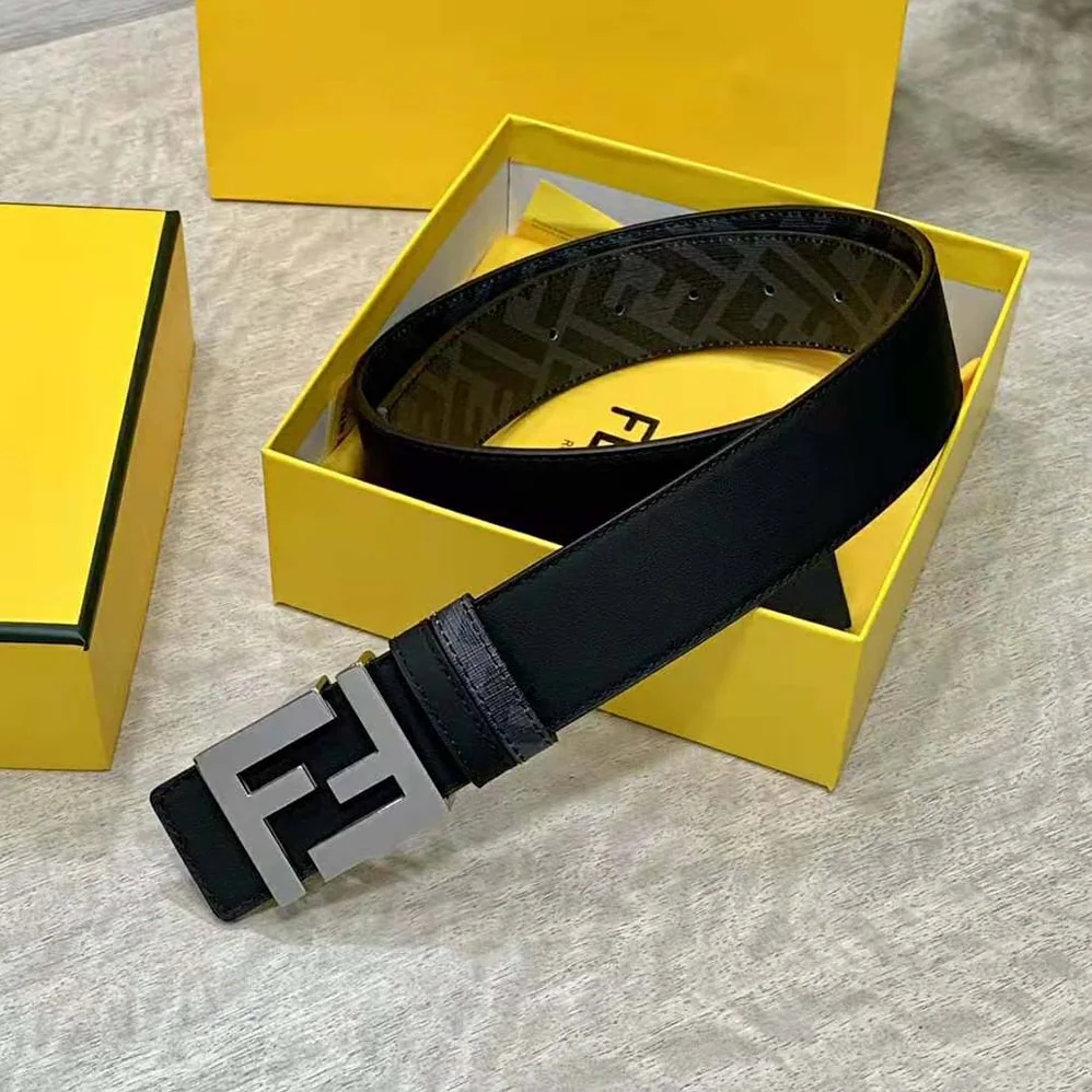 Fendi FF Rounded Belt Black Leather Reversible for Men in Silver Fendi FF Rounded Belt Black Leather Reversible for Men in Silver