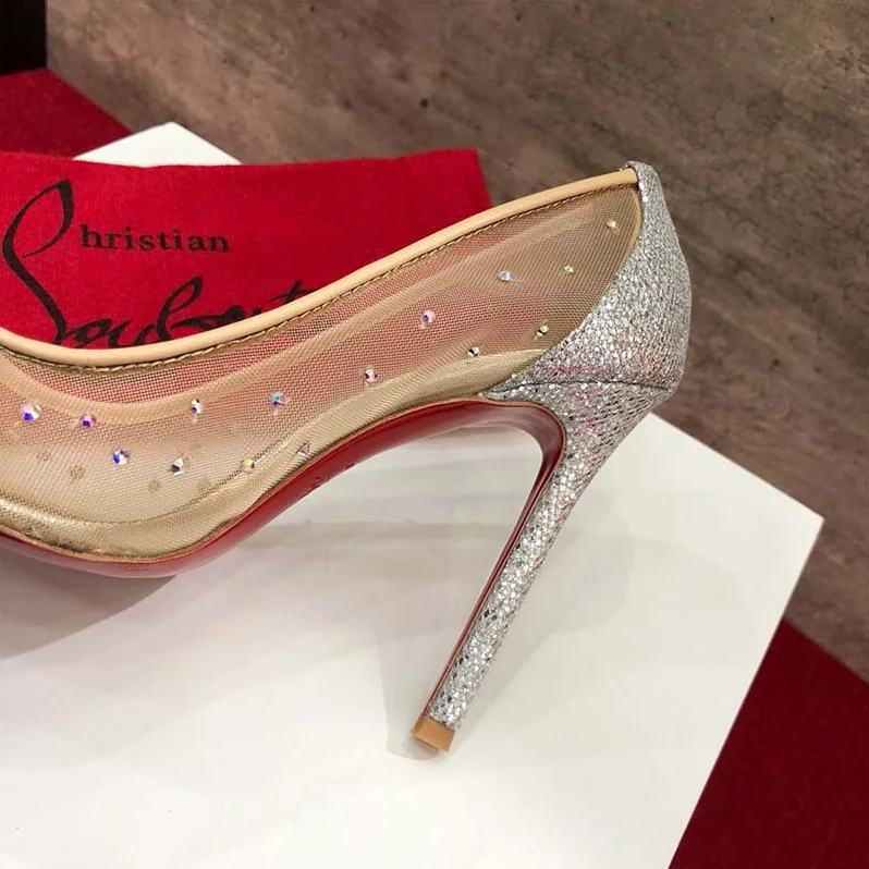 Christian Louboutin Shoes Follies Strass 100mm Heel for Women in Silver