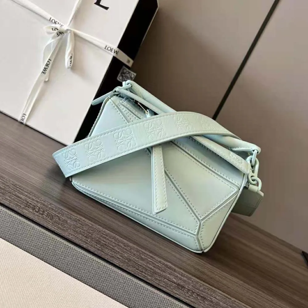 Loewe Mini Puzzle Bag in Satin Calfskin for Women in Blue Loewe Mini Puzzle Bag in Satin Calfskin for Women in Blue