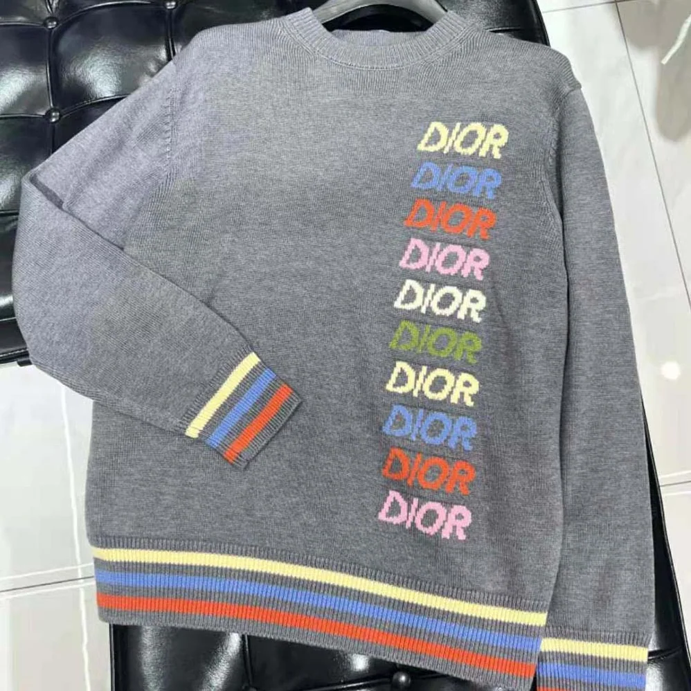 Dior Sweater Gray Wool and Cashmere Intarsia for Men Dior Sweater Gray Wool and Cashmere Intarsia for Men