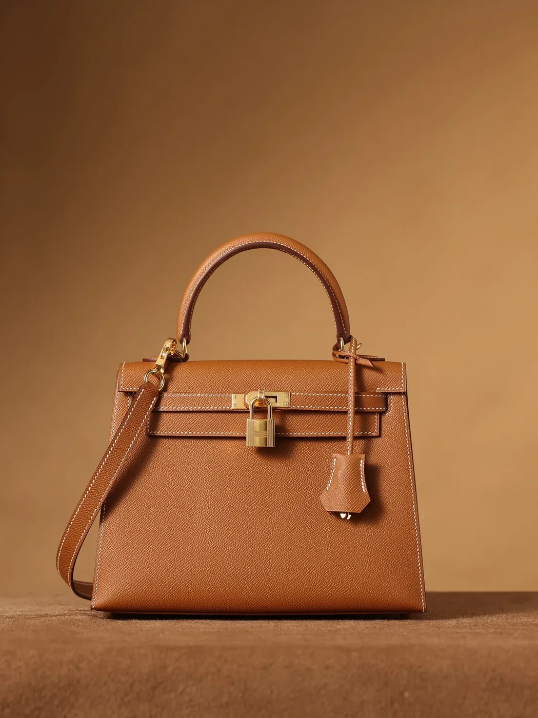 Hermes Kelly Epsom Gold Tone Lock Bag Brown 9,/