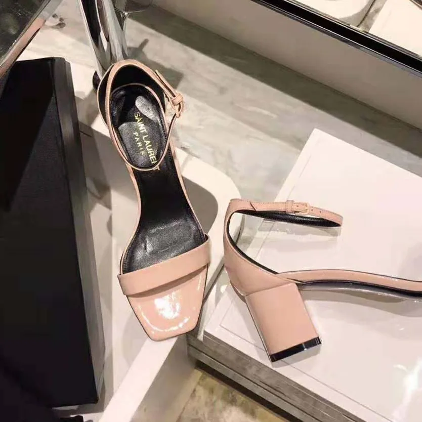 Saint Laurent YSL Amber Sandals Patent Leather 8.5cm Heel for Women in Pink Saint Laurent YSL Amber Sandals Patent Leather 8.5cm Heel for Women in Pink