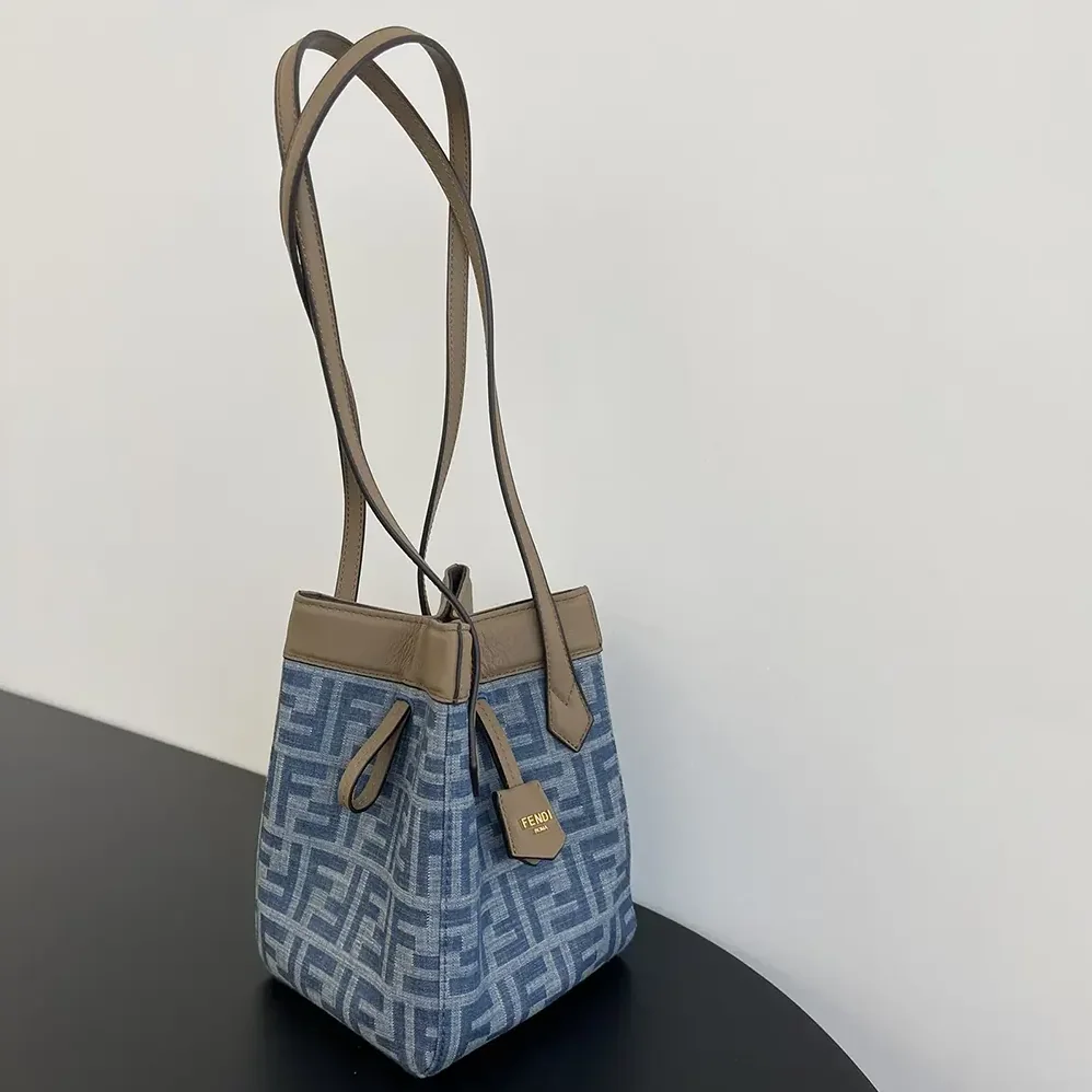 Fendi Origami Mini Light Blue FF Denim Fabric Mini Bag that Can be Transformed for Women