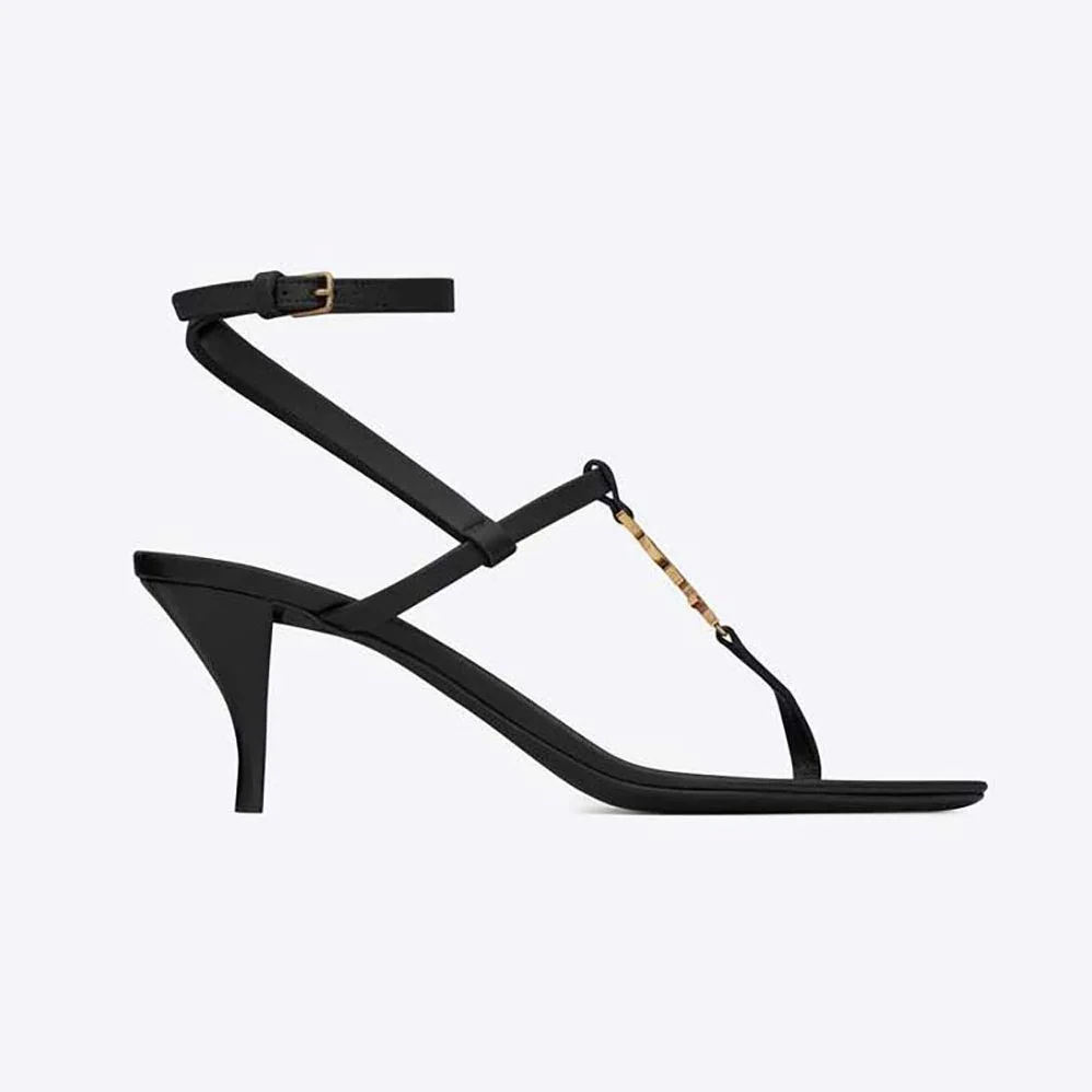 Saint Laurent YSL Cassandra Sandals in Smooth Leather for Women in Black